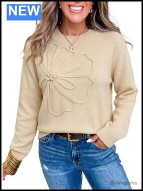 Dokotoo Women's Fall Sweater Crew Neck Flower Knit Pullover Cute Outfits